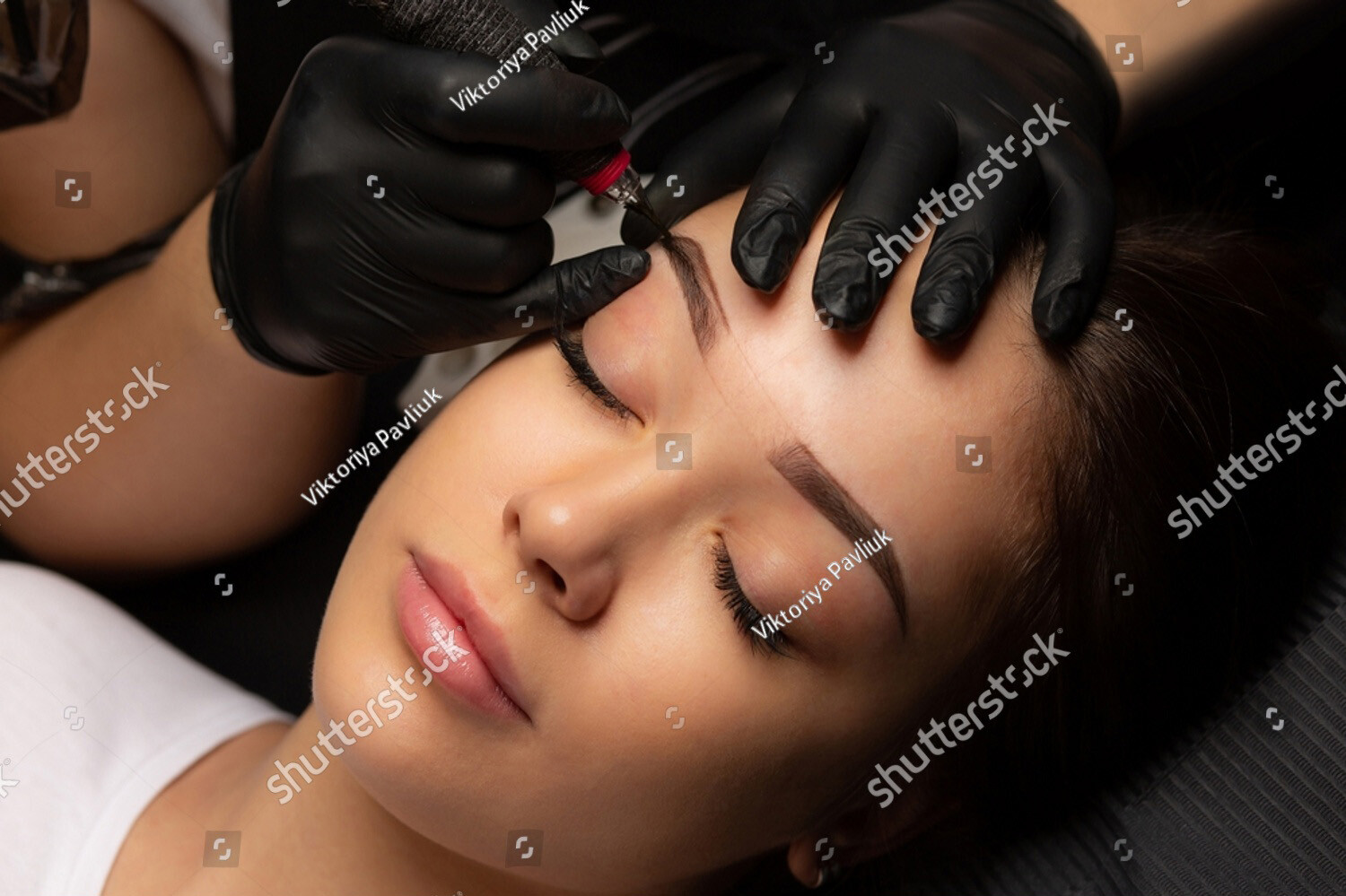Stock photo process of creating permanent brow makeup with a machine at beauty salon 2234128447